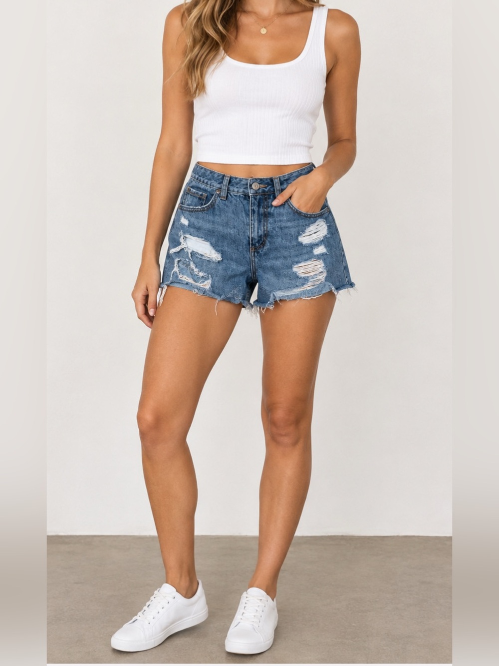 Garage Distressed High Rise Mom Shorts